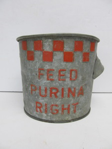 lot 61 image: Vintage Galvanized PURINA Embossed Advertising Feed Gallon Bucket
