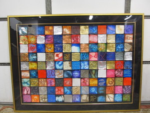 lot 91 image: HUGE Framed Signed Original JOHN DOUGLAS Hand Painted Colorful Mosaic Artwork - Mosaic Surge