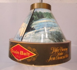 lot 92 image: Vintage Lighted GRAIN BELT Hanging Cone Shaped Advertising Beer Sign Lamp