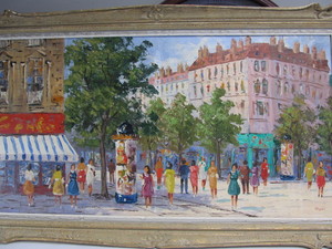 lot 88 image: LARGE Original 1950s-60s Framed Oil on Canvas Paris Street Scene Painting by Robert Heyer Hayes