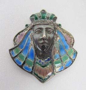 lot 124 image: Signed Vintage Enameled Sterling Silver Egyptian Pharaoh Pendant