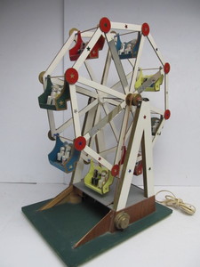 lot 128 image: Large Vintage Hand Made Painted Wood Folk Art Electric Ferris Wheel 