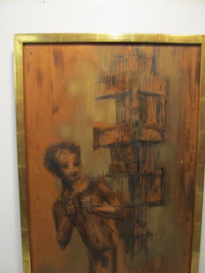 lot 141 image: Vintage Original BRUNO LUCCHESI Mid Century Sketch Painting of a Young Boy