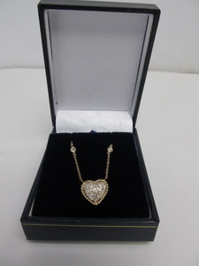 lot 149 image: Brand New 14K Gold wDiamond Pave Heart Necklace