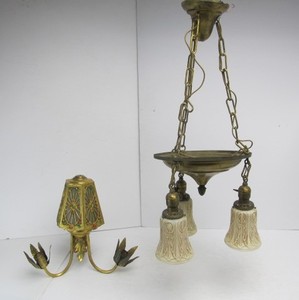 lot 173 image: 2 Antique 1910s-20s Hanging Lamps