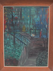 lot 186 image: Vintage Mid Century 1960s Oil on Board New York Central Park Painting