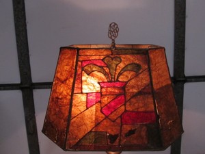 lot 194 image: Antique Textured Wood Floor Lamp wOriginal Fiberglass Shade