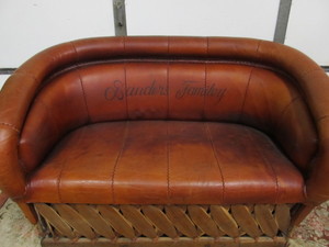 lot 198 image: Awesome Vintage Deco Genuine Leather Equipale Club Chair Loveseat