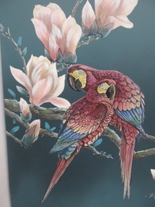 lot 199 image: HUGE Signed Original Oil on Canvas LETTERMAN Tropical Parrot Painting