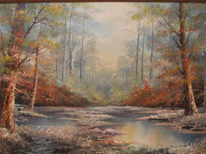 lot 200 image: LARGE Vintage Signed Framed Forest Scene Landscape Painting - Paisley