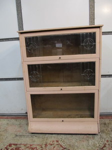 lot 204 image: Antique Painted Oak Sectional Lawyers Bookcase wLeaded Glass Doors