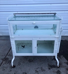 lot 183 image: 1930s Industrial Medical Steel Rolling Cabinet Table