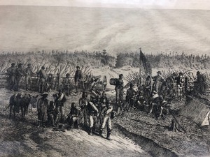 lot 156 image: Antique 1876 John Edwin Forbes Framed Civil War Framed Engraving A Lull In The Fight