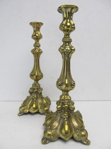 lot 18 image: Nice Pair of Antique Brass Hollow Ware Candle Stands