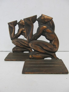 lot 22 image: 1930s Deco Figural Cast Metal Bookends