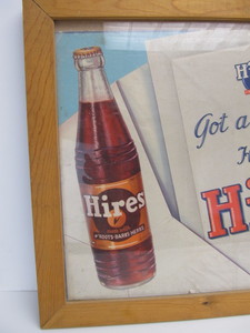 lot 221 image: Vintage 1940s Framed Cardboard HIRES ROOTBEER Advertising Sign