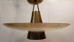 lot 223 image: Awesome Mid Century 1950s Atomic LIGHTOLIER Hanging Glass Saucer Lamp