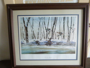 lot 12 image: First Snow - Mallards Print by Robert Lewis