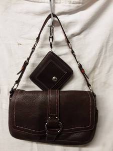 lot 23 image: Coach Genuine Leather BrownPink Top Stitch Handbag With Matching Wallet