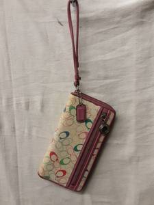 lot 58 image: Coach Pink Trim Leather Wallet With Strap