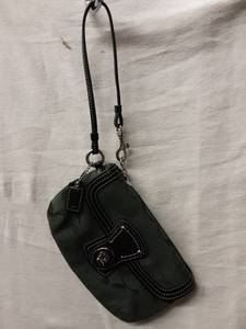 lot 66 image: Coach Hunter Green SignatureLeather Trim Wristlet