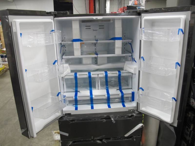 lot A1 image: 22.5 Cu. Ft. Counter-Depth 4-Door French Door Refrigerator - MODEL MRQ23B4AST - NEW - Dented