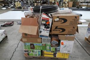 lot W6 image: Mixed pallet of general merchandise with sump pumps, sink, more