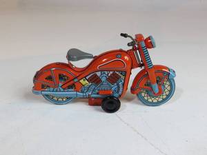 lot 1 image: 3 Tin Motorcycle Toys