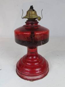 lot 96 image: Red Glass Oil Lantern