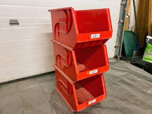 lot 11 image: Large Red Plastic Parts Bins (3)