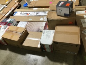 lot 12 image: Pallet with assorted General Merchandise customer returns shelving lightning tools and more some maybe missing parts or need repair
