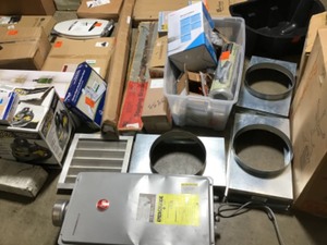 lot 13 image: Pallet with assorted General Merchandise customer returns Furniture, lightning, tools, Plumbing Water Heater, mailboxes  and more some maybe missing parts or need repair