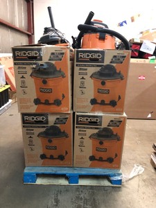 lot 2 image: Pallet of assorted Ridgid Vacuums different sizes customer returns some may need repair or have missing pieces