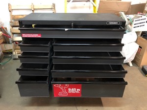 lot 3 image: Husky Industrial 52 in. W x 21.5 in. D 15-Drawer Tool Chest damaged  side one of the drawers do not close