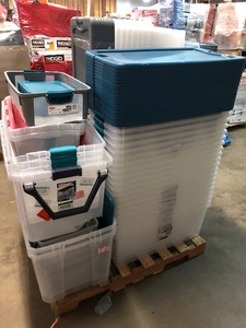 lot 7 image: Pallets of assorted storage containers some maybe missing lids
