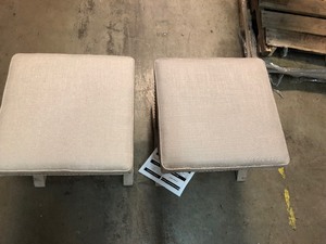 lot 5 image: Lot of 2  Beige Linen X-Base With Nailhead Ottoman not used
