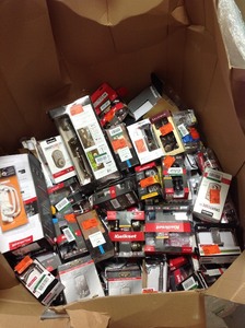 lot 17 image: Gaylord of assorted Door Hardware customer returns some maybe missing pieces or need repair