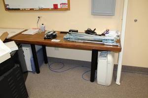 lot 115 image: Lot of (2) Wood Top Metal Office Tables