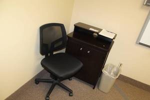 lot 119 image: Wood Office Cabinet 2-Door 2-Shelf with Bookshelf, Rolling Office Chair
