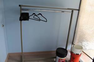 lot 132 image: Metal Bar Coat Rack with Hat Shelf