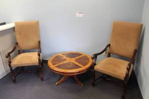 lot 152 image: Lot of (2) Wood Padded Entry Arm Chairs