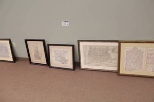 lot 193 image: Lot of (5) IowaMassachusetts-Rhode Island-ConnecticutLouisianaNew HamshireKansas Maps Framed Wall Art