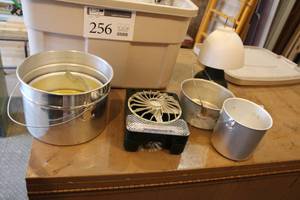 lot 256 image: Camping Gear - Portable Stove, Cooking PotsPans, Utensils, Coleman Lantern