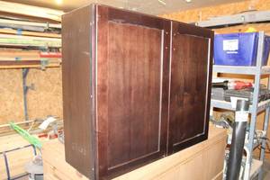 lot 260 image: Wood Kitchen Cabinet 2-Door 3-Shelf