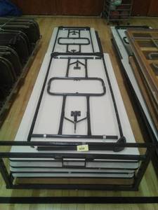 lot 8 image: Folding 6 ft. Tables (7) W Rolling Storage cart.