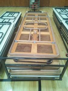 lot 9 image: 10 Folding Table W rolling Cart Storage.