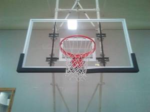 lot 20 image: Reg. Basketball Backboard, Rim and Net. Bring tools for removal.