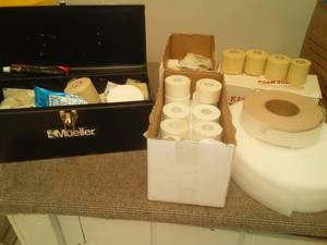 lot 472 image: Misc. Athlete tape, pads, gauze, Trainer box rubber and more