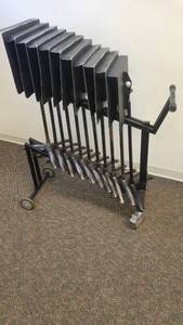 lot 356 image: 11 music stands on rolling rack