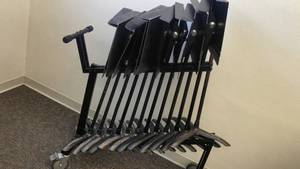 lot 357 image: 12 music stands on rolling rack
